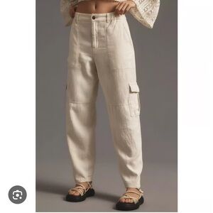 Anthropologie Pilcro Slim Linen Cargo Pants Womens Small